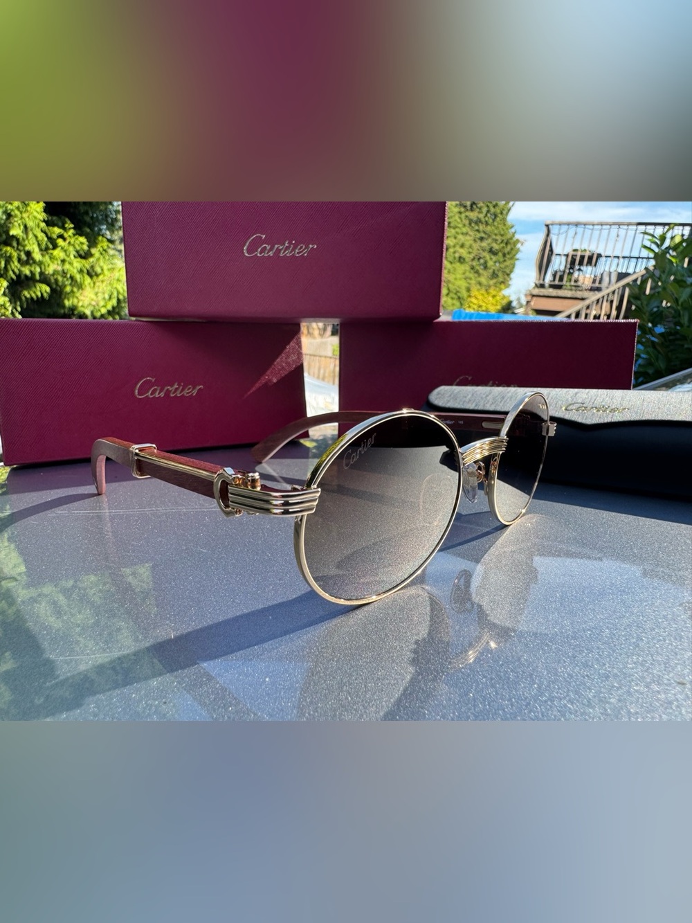 Cartier womens Gold Frame Sunglasses with Black Gradient Lenses